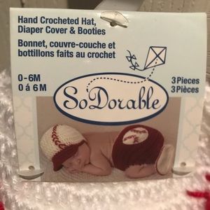 Newborn baseball diaper cover and crochet hat.